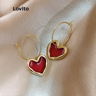 Lovito ต่างหูโลหะ ลำลอง ทรงหัวใจ  สำหรับสตรี L46AD039 (สีทอง)