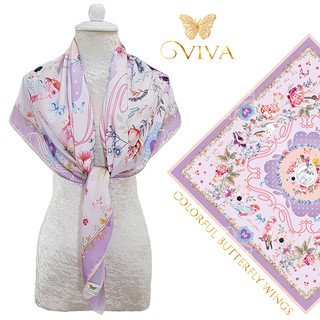 ผ้าพันคอ รุ่น Birds of Garden Scarf เนื้อผ้า Silk Satin Premium Color : Purple Pastel