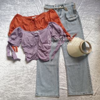 เสื้อครอป ครอปลินิน เสื้อลินินผสม ใส่ปาดไหล่ หรือ ปกติได้น้า (งานถ่ายจากสินค้าจริง)