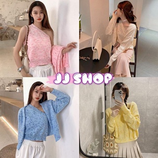 JJ shop 💜พร้อมส่ง  เสื้อคลุมไหมพรมลายน่ารัก+เสื้อกล้ามคู่กัน สีพาสเทลใส่แล้วปังมาก "4Y020"​ -N