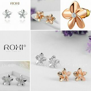 ROXI ต่างหูแบบแป้นดอกไม้ รุ่น  2020280150 ชุบทองคำขาว White Gold ประดับคริสตัล Austrian Crystals หวาน