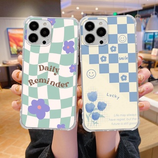 เคสโทรศัพท์มือถือแบบนิ่ม TPU ลายตารางหมากรุก สีฟ้า สําหรับ iPhone 14 13 12 11 Promax 14Plus mini X XS XR XSMAX 6 6s 5 5S 6plus 6splus 7 8 SE2020 7plus 8Plus QMF