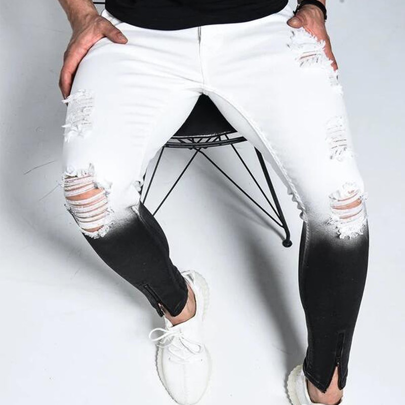 Fashion Mens Skinny Stretch Ripped Male Jeans Slim Fit Denim Trousers