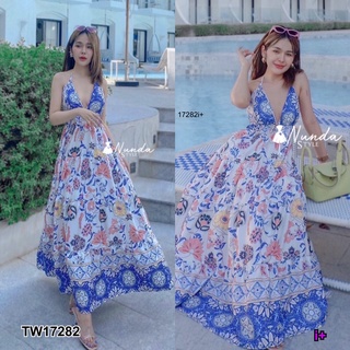 J17282 เดรส สายเดี่ยวคล้องคอ พิมพ์ลาย spaghetti strap halter dress  with print