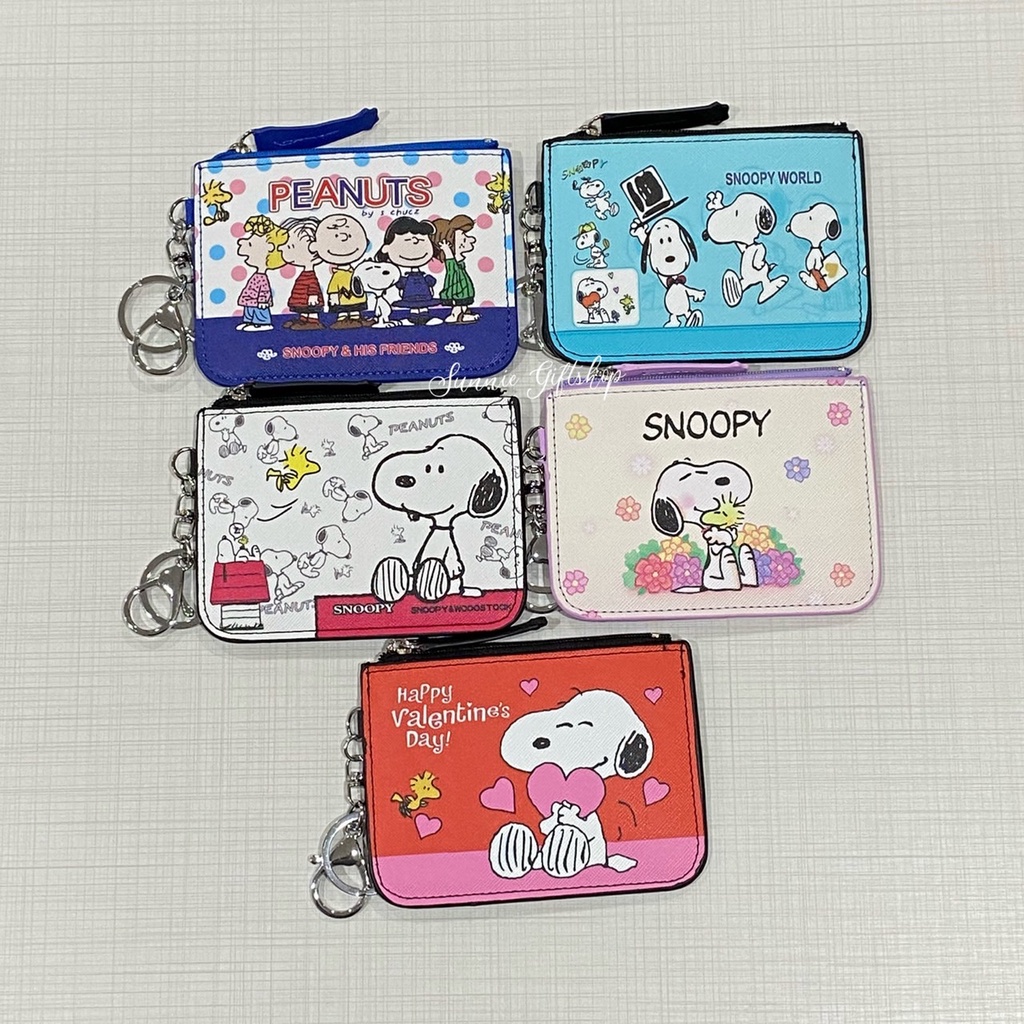 พร้อมส่ง ที่ใส่บัตร ใส่เหรียญ PU พร้อมขอเกี่ยว Snoopy ลายการ์ตูน