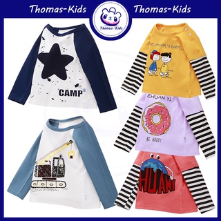 [THOMAS Kids] เสื้อยืดแขนยาว ผ้าฝ้าย ลายทาง ใส่สบาย แฟชั่นสําหรับเด็กผู้ชาย และเด็กผู้หญิง อายุ 1-6 ปี