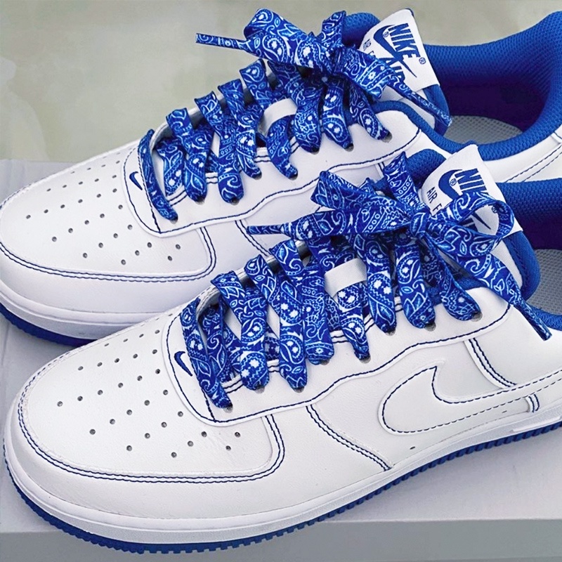 เชือกผูกรองเท้า ผ้าฝ้าย ลายดอกไม้ สีขาว สีฟ้า สําหรับ Nike Air Force1 af1