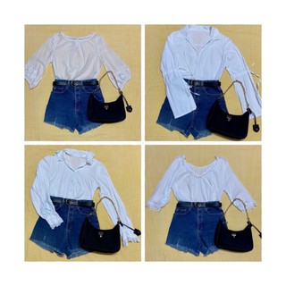 🤍เสื้อแฟชั่นสีขาว  Minimal style เสื้อเชิ้ต เสื้อครอป เสื้อขาว หลักสิบเท่านั้น