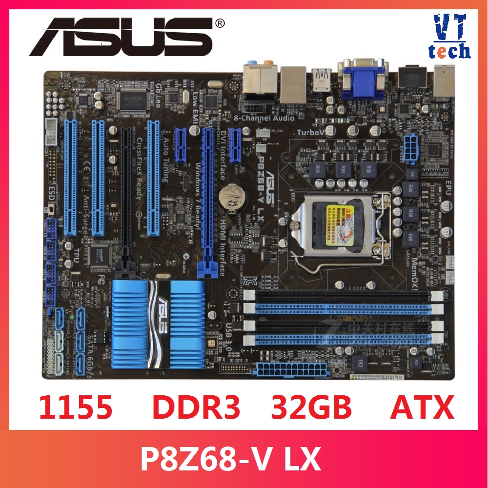 Asus P8Z68-V LX เมนบอร์ดเดสก์ท็อป Z68 ซ็อกเก็ต LGA 1155 i3 i5 i7 DDR3 32G ATX UEFI BIOS ใช้เมนบอร์ดบ