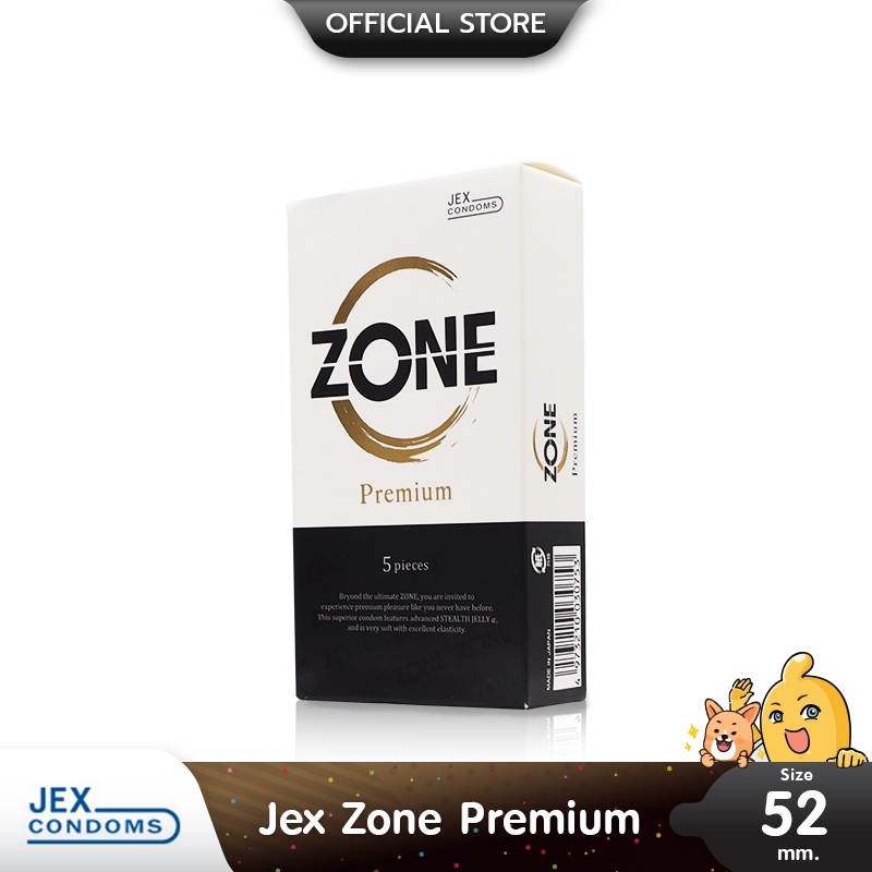 Jex Zone Premium ถูงยางอนามัย เจ็กซ์ โซน พรีเมี่ยม บาง 0.01-0.02 เจลหล่อลื่นสูตรพิเศษ ขนาด 52 มม. บรรจุ 1 กล่อง (5 ชิ้น)