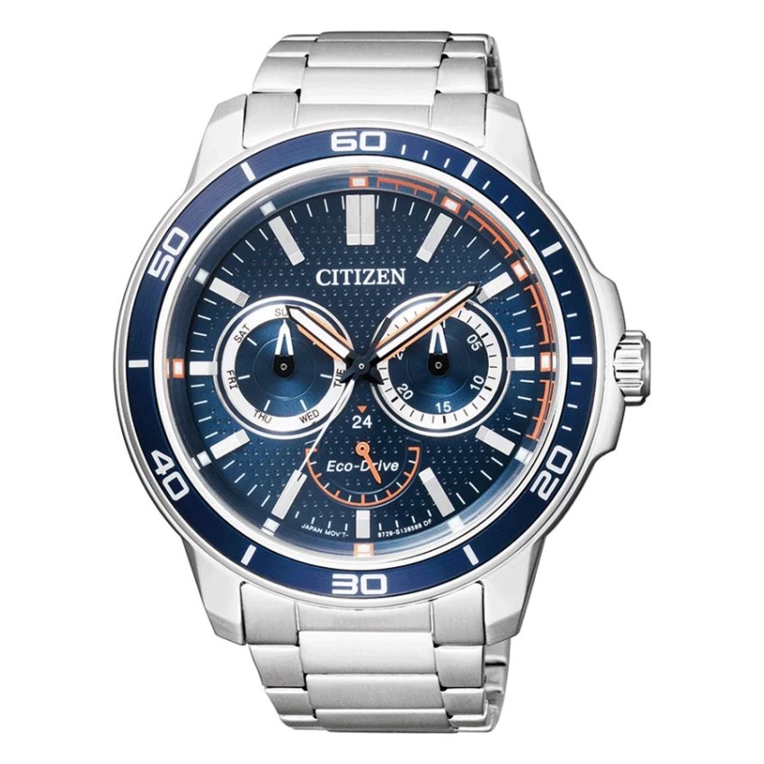 CITIZEN Eco-Drive Stainless Strap Men’s Watch Stainless Strap รุ่น BU2040-56L - Silver/Navy