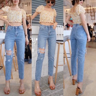 Mystyle Jeans กางเกงยีนส์ทรงบอยขาดฟอกสีสวย•No.MS1728•