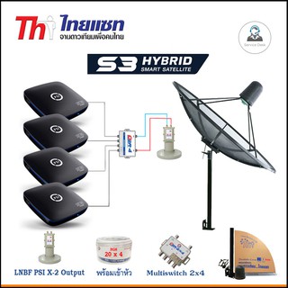 Thaisat C-Band 1.9m (แบบตั้งพื้น) + LNB X-2 5G + D2R 2x4 + กล่องPSI S3 x4 + สายRG6 20m.x4 + 10m.x2