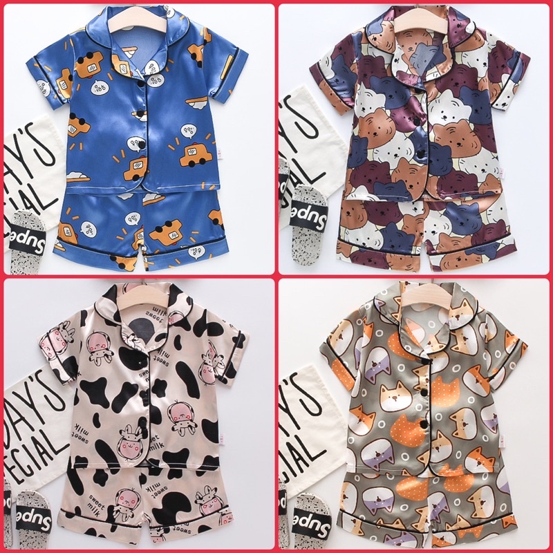 โปร10.10 ชุดนอนเด็ก ขาสั้นแขนสั้น ผ้าซาติน มีของพร้อมส่งจากไทย ...