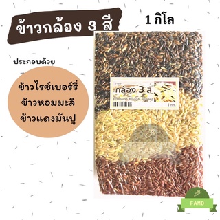 ข้าวกล้อง 3 สี 1 กิโล ออร์แกนิค ข้าวไรซ์เบอร์รี่ ข้าวหอมมะลิ ข้าวแดงมันปู สุขภาพ มีประโยชน์ ผู้ป่วย คุมอาหาร เบาหวาน