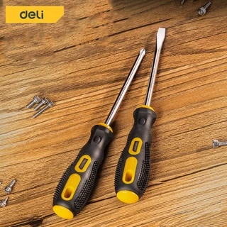 Deli ไขควงหัวแฉก ไขควงสลับ ปลายแม่เหล็ก หัวแบน ปากแบน เกรดเหล็กCRV อย่างดี 2ชิ้น Screwdriver
