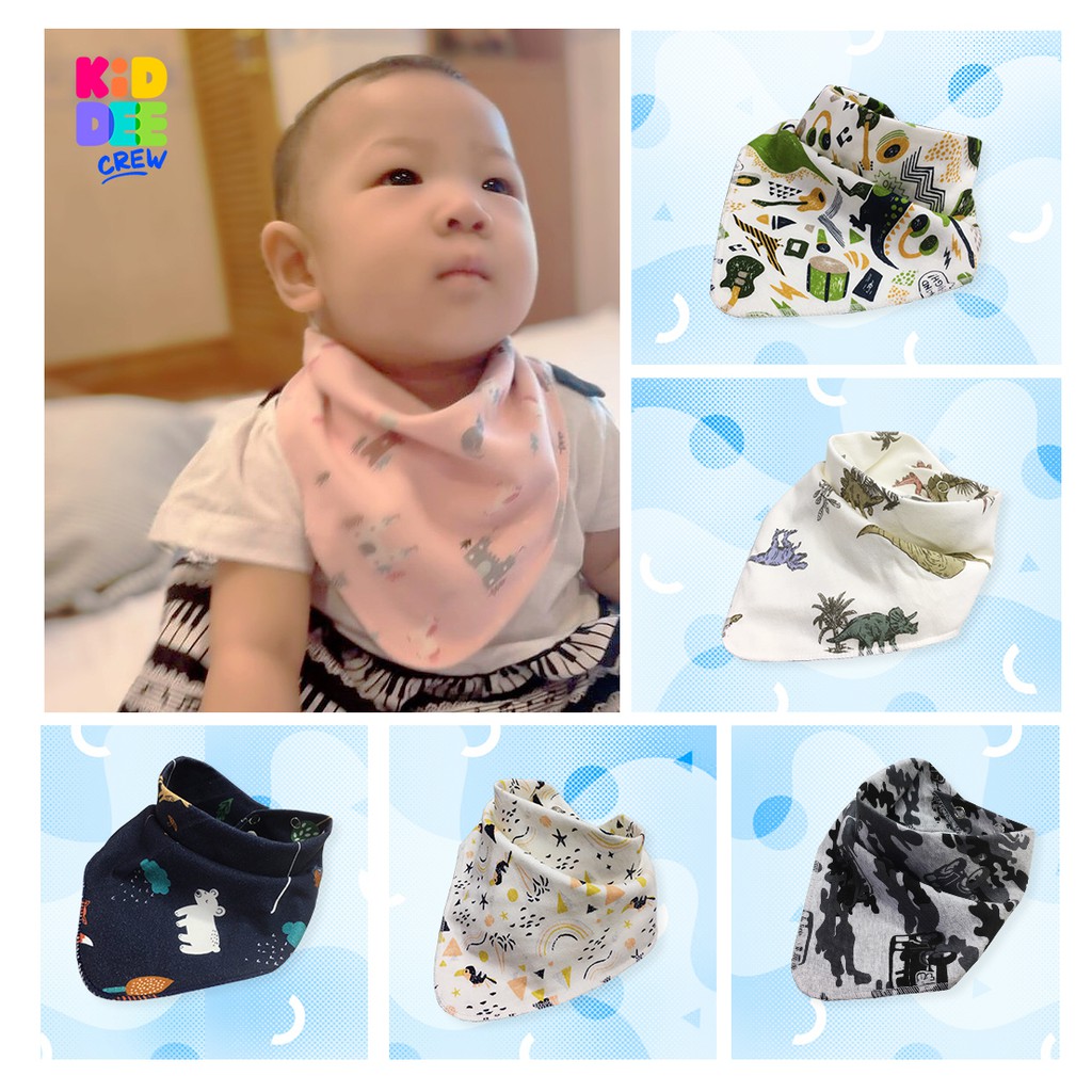 ผ้ากันเปื้อนเด็ก KiddeeCrew ❗ สั่ง ขั้นต่ำ 3 ชิ้น มีกระดุม 2 ระดับ ผ้าผูกคอแบบสามเหลี่ยมเอนกประสงค์