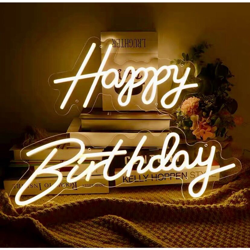 ป้ายไฟตกแต่งวันเกิด ป้ายสุขสันต์วันเกิด ป้ายไฟ ป้ายHappy Birthday Warm White Integrative Neon Sign