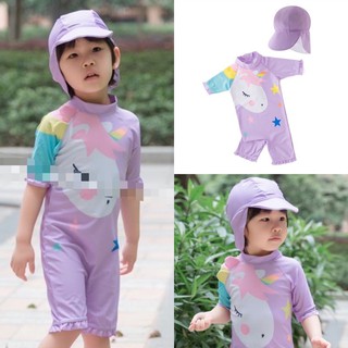 ชุดว่ายน้ำเด็ก pastel purple unicorn (2 ชิ้นชุดว่ายน้ำ + หมวก)