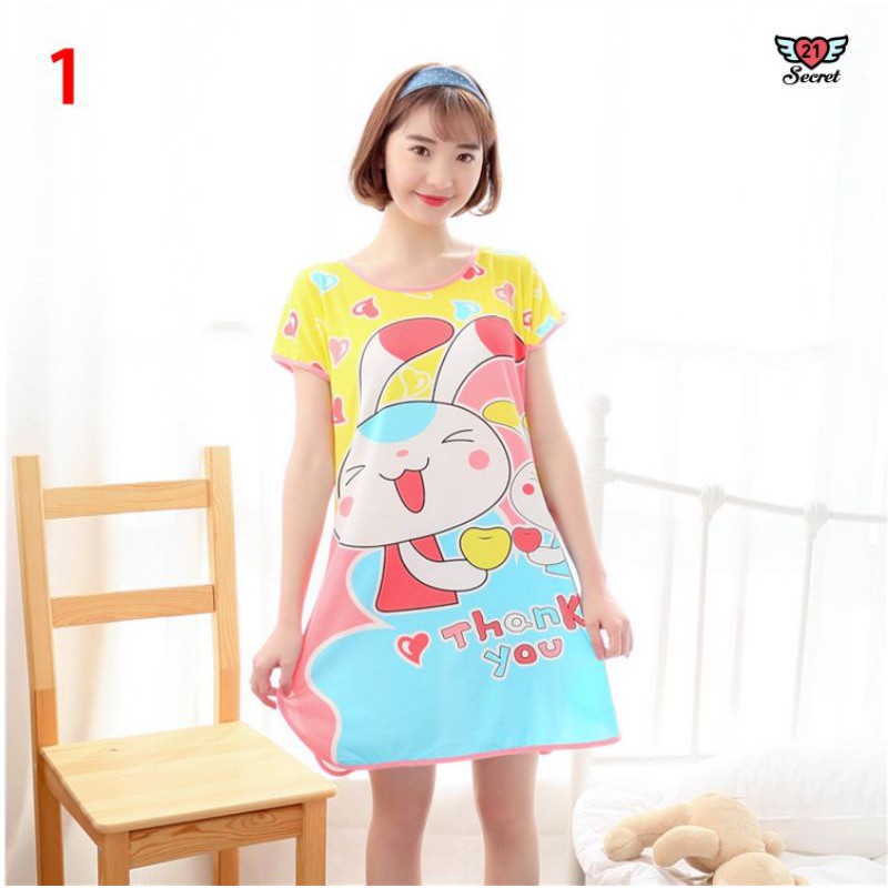 SLEEPWARE PYJAMAS CARTOON - DRESS SHORT SLEEVE - เสื้อผ้าผู้หญิง