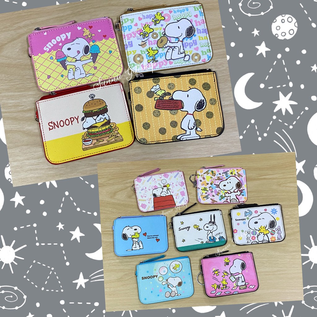 พร้อมส่ง ที่ใส่บัตร ใส่เหรียญ PU พร้อมขอเกี่ยว Snoopy ลายการ์ตูน