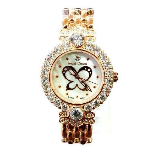 Royal Crown นาฬิกาข้อมือผู้หญิง สายสแตนเลสชุบทองอย่างดี รุ่น 3844-SSL (Pink Gold)