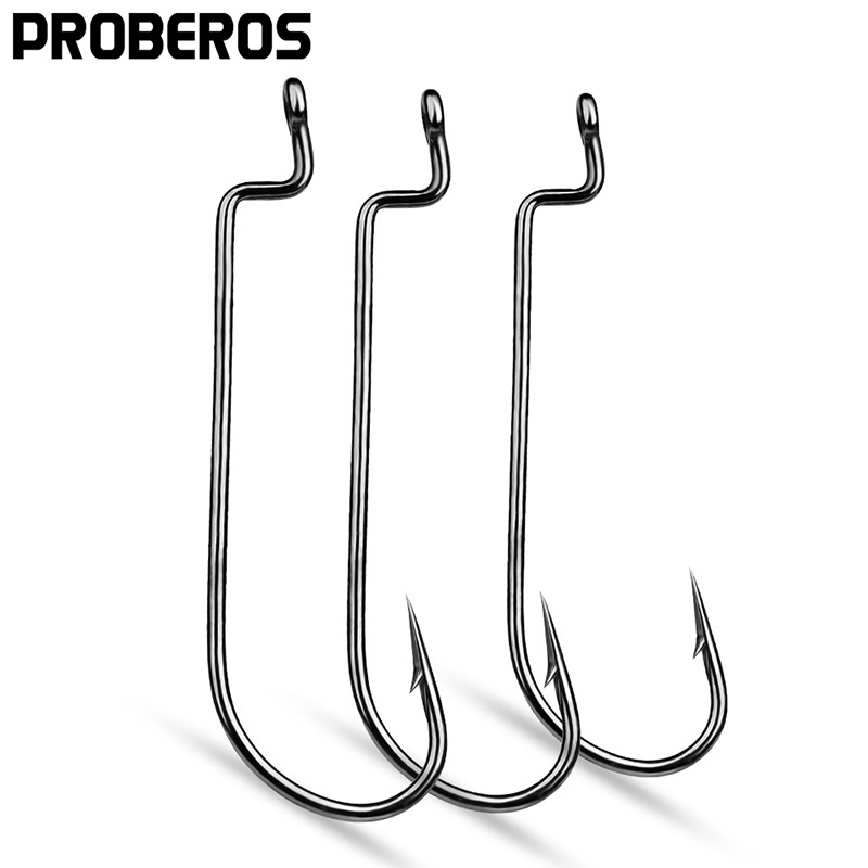 Proberos 10 ชิ้น/ล็อตตะขอตกปลา 6 #-5/0 # แคบ Crank Bass Hooks เหล็กคาร์บอนเดี่ยวหนอนตะขอ Sharp Barbed Fishhooks ตกปลา