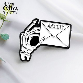 ELLA ® ANXIETY Letter Skeleton Hand Enamel Brooch Pin Jeans Jewelry