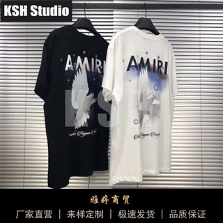 AMIRI T-shirt AMIRI 2020SS สันติภาพนกพิราบนกพิราบสีขาวเครนแขนสั้น High Street เสื้อยืดผู้ชายและผู้หญิงหลวมคู่สุทธิสีแดง