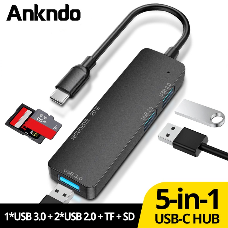 Ankndo 5 IN 1 USB C HUB Adapter สำหรับ อุปกรณ์เสริม Type C ถึง USB 3.0 2.0 Splitter TF SD Card Reader แล็ปท็อป Dock Station