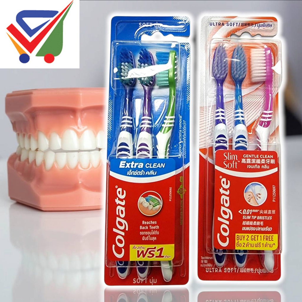 คอลเกต แปรงสีฟัน รุ่นแพค 3 ชิ้น ราคาสุดคุ้ม...มี 2 สูตร รุ่นเอ็กตร้าคลีน หรือ เจนเทิลคลีน