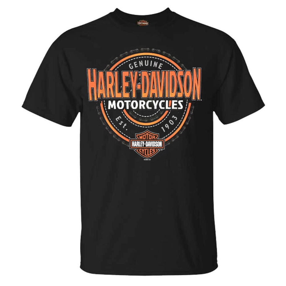 ย้อนยุคเสื้อยืดแขนสั้น คอกลม ผ้าฝ้ายแท้ พิมพ์ลาย Harley davidson สําหรับผู้ชายS-5XL