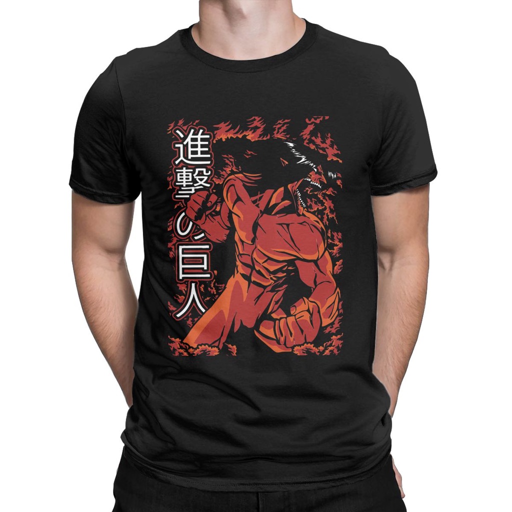 เสื้อยืดแขนสั้น ผ้าฝ้ายแท้ พิมพ์ลายอนิเมะ Eren Titan Attack On Titan สําหรับผู้ชายS-5XL