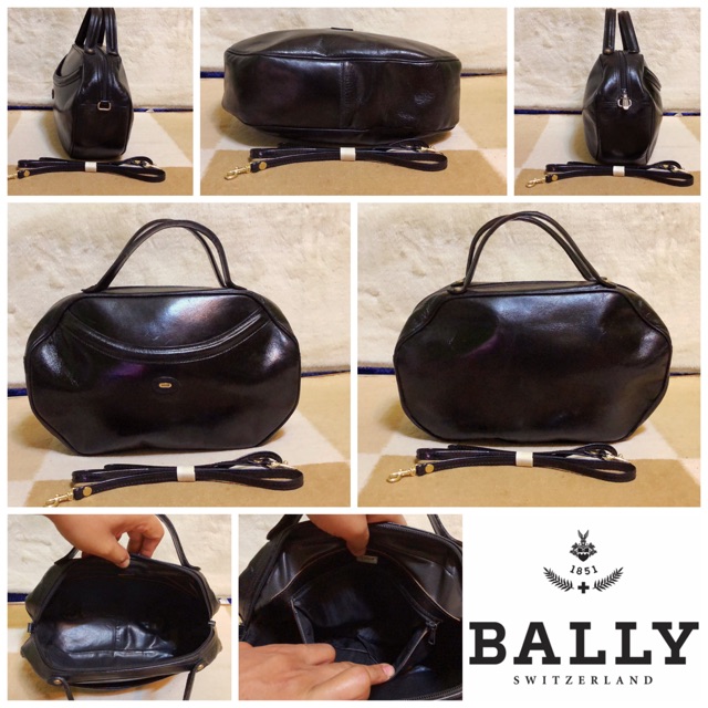 👝: BALLY Black Leather Shoulder Bag Vintage แท้💯%