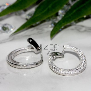 ต่างหูเงินแท้ 925 ประดับพลอยCZ Earring Silver 925 With Cubic Zirconia-(E04180361)