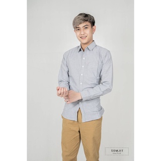 เสื้อเชิ้ตแขนยาว คอปก สีเทา  (ผ้า Oxford )