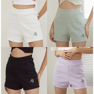 AHP023 Logo basic rib shorts กางเกงผ้าร่องขาสั้นสกรีนโลโก้