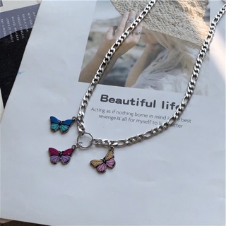 Necklaceสร้อยคอแนวสตรีทพร้อมจี้ รูปผีเสื้อ🦋รูปหน้ายิ้ม smiley emoji 😊รูปดอกไม้🌼 titanium steel Daisy😊🦋🌼สร้อยคอโซ่