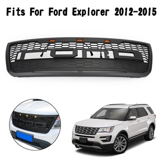 กระจังหน้ากันชนหน้าบนพอดีสำหรับ Ford Explorer 2012-2015 พร้อมไฟสีเทา ใหม่เอี่ยม