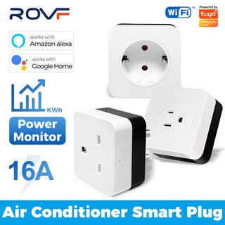 Rovf 16A Tuya WiFi สมาร์ทปลั๊กเครื่องปรับอากาศ ปลั๊ก Uk Us Eu Outlet Companion รีโมทไร้สาย ตั้งเวลาได้ แอพอัจฉริยะ ทํางานร่วมกับ Alexa Google Home