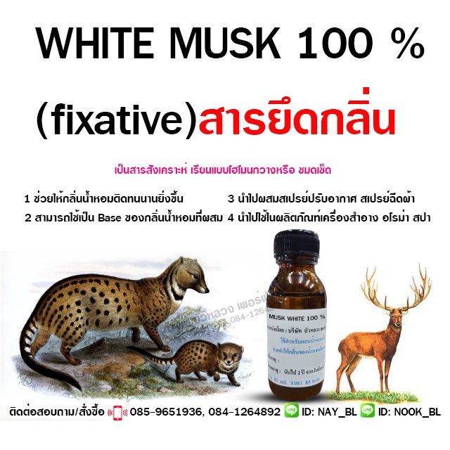 มัสค์ สารยึดกลิ่น 30 ml. WHITE MUSK 100 % ใช้สำหรับยึดกลิ่นน้ำหอม ให้อยู่นานมากขึ้น {{ พร้อมส่ง }} 🚚🚚 - Bualuang Perfume
