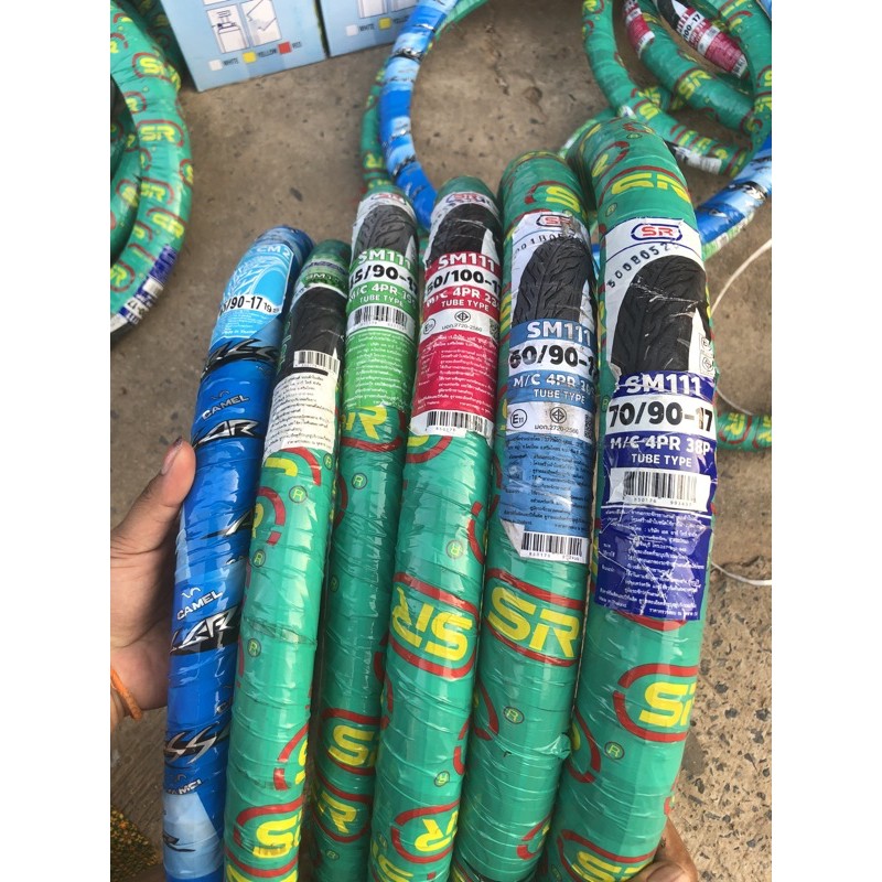 SR ยางนอก 45/80-17, 45/90-17, 50/100-17, 60/90-17, 70/90-17 SM111 ลายไฟ ห่อเขียว ยางนอก ยี่ห้อ SR กั