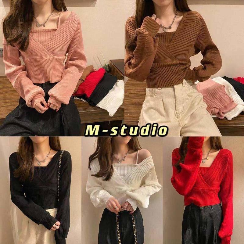 Maze*เสื้อไหมพรมร่อง สายเดี่ยวกับตัวเสื้อติดกันเป็นตัวเดียว ไม่ต้องแมทช์กับตัวอื่น แค่ตัวนี้ตัวเดียวน่ารักมาก(3010)