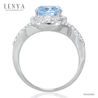 Lenya Jewelry แหวนบลูโทแพซ(Blue Topaz) ล้อมด้วย คิวบิกเซอร์โคเนีย (Cubic Zirconia) ตัวเรือนเงินแท้ 925 ชุบทองขาว