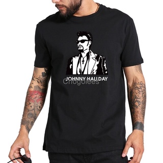 เสื้อยืดลําลอง แขนสั้น พิมพ์ลาย Johnny Hallyday คุณภาพสูง สีดํา แฟชั่นฤดูร้อน สําหรับผู้ชาย 326333