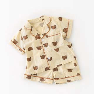 Summer New Baby Girls and Boys Plaid Dotted Cotton Pajama Set