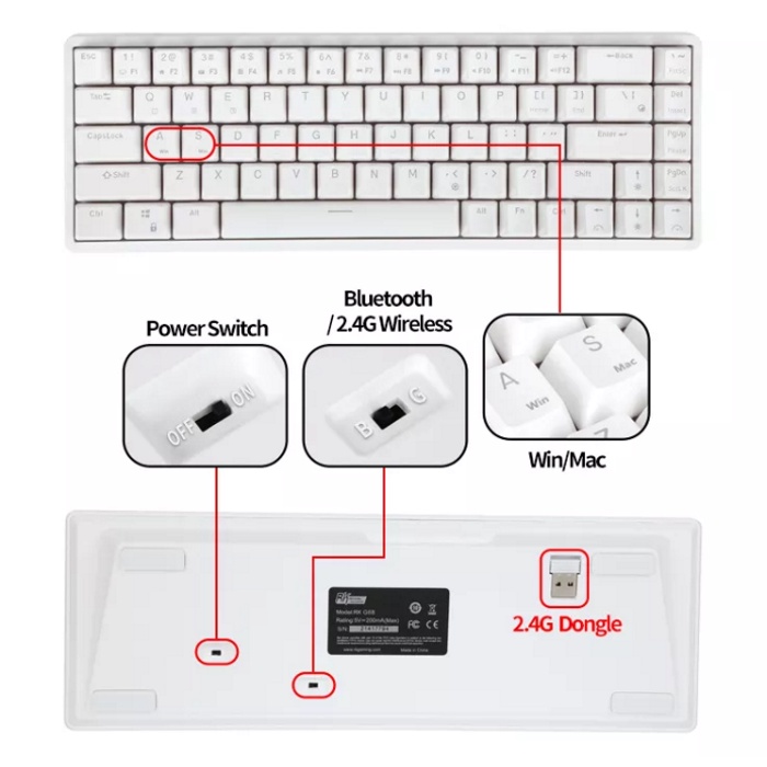 Royal Kludge RK68 RGB Hotswap USB HUB คีย์บอร์ดเกมมิ่งคีย์ไทย ไร้สายบลูทูธและมีสาย เปลี่ยนสวิตซ์ได้ เลเซอร์ไทย - English #8