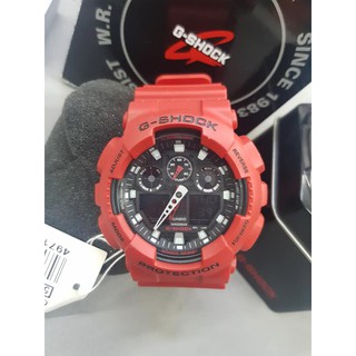 Casio G-Shock นาฬิกาข้อมือผู้ชาย สีแดง สายเรซิ่น รุ่น GA-100B-4 ของแท้ 100% (CMG)