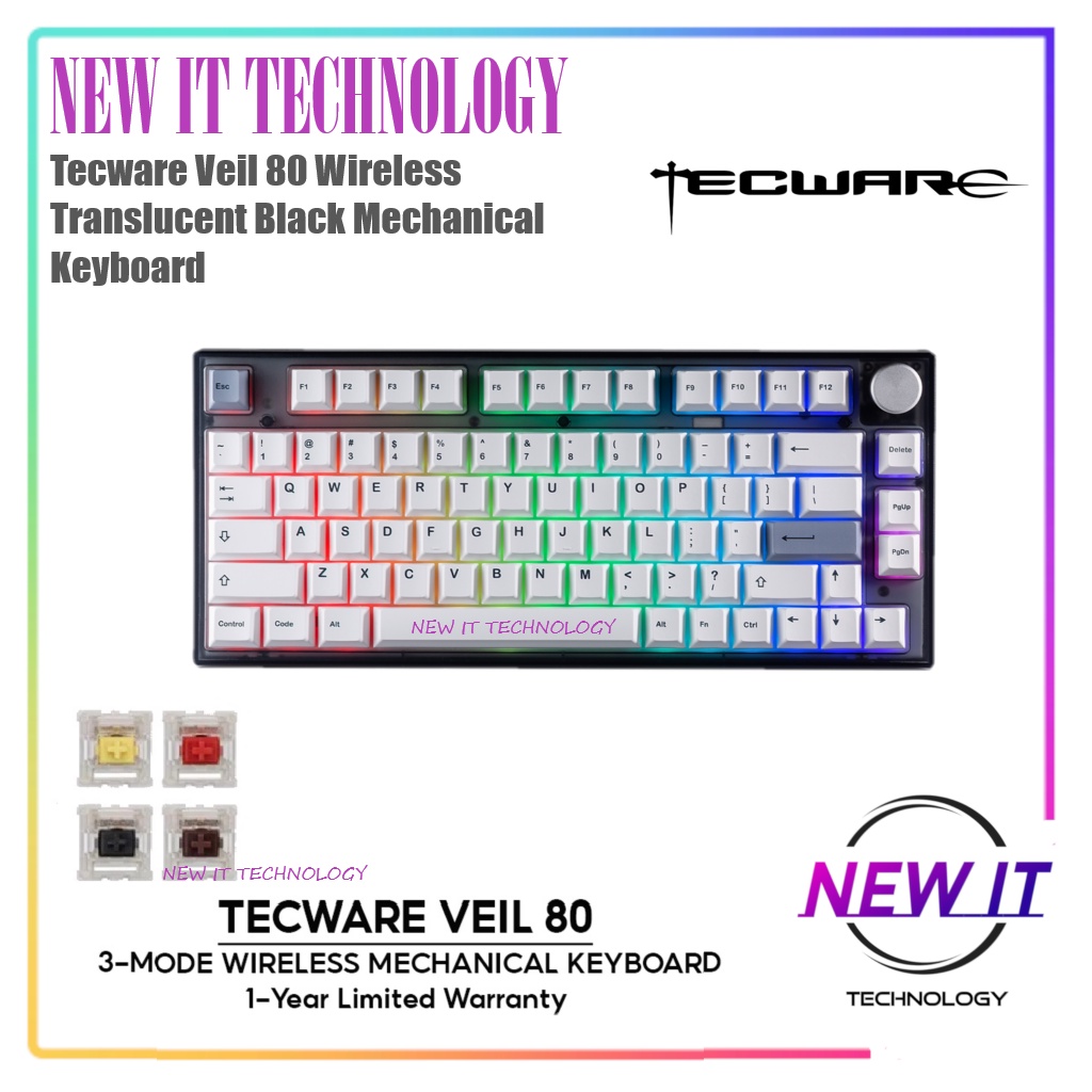 Tecware Veil 80 Wireless Translucent Black RGB Mechanical Keyboard (GATERON BROWN,YELLOW,BLACK,RED) 