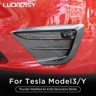 Tesla อุปกรณ์เสริมCar Front Fog Light Trim Cover Decorative Sticker For Tesla Model3 Y ABS Carbon rotective Cover Car Wi